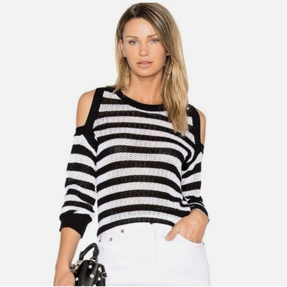 rag & bone Sweaters - Rag & Bone Tracey Black & White Striped Cold Shoulder Crewneck Sweater size LG